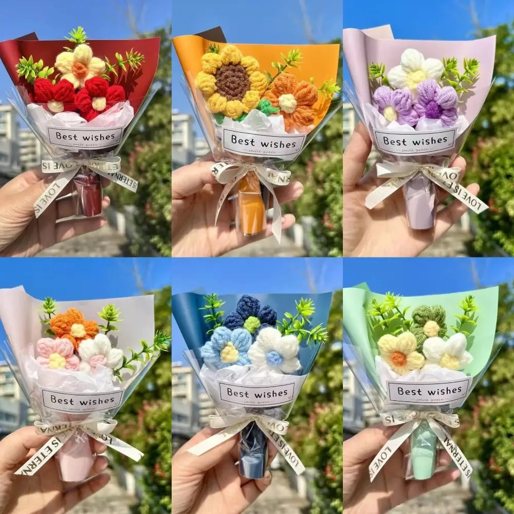 Bouquet Decoration Flower DIY Bouquet Knitted Knit Cartoon Flower Plush Bouquet Lovely Elegant Mini Flower Bouquet Toy
