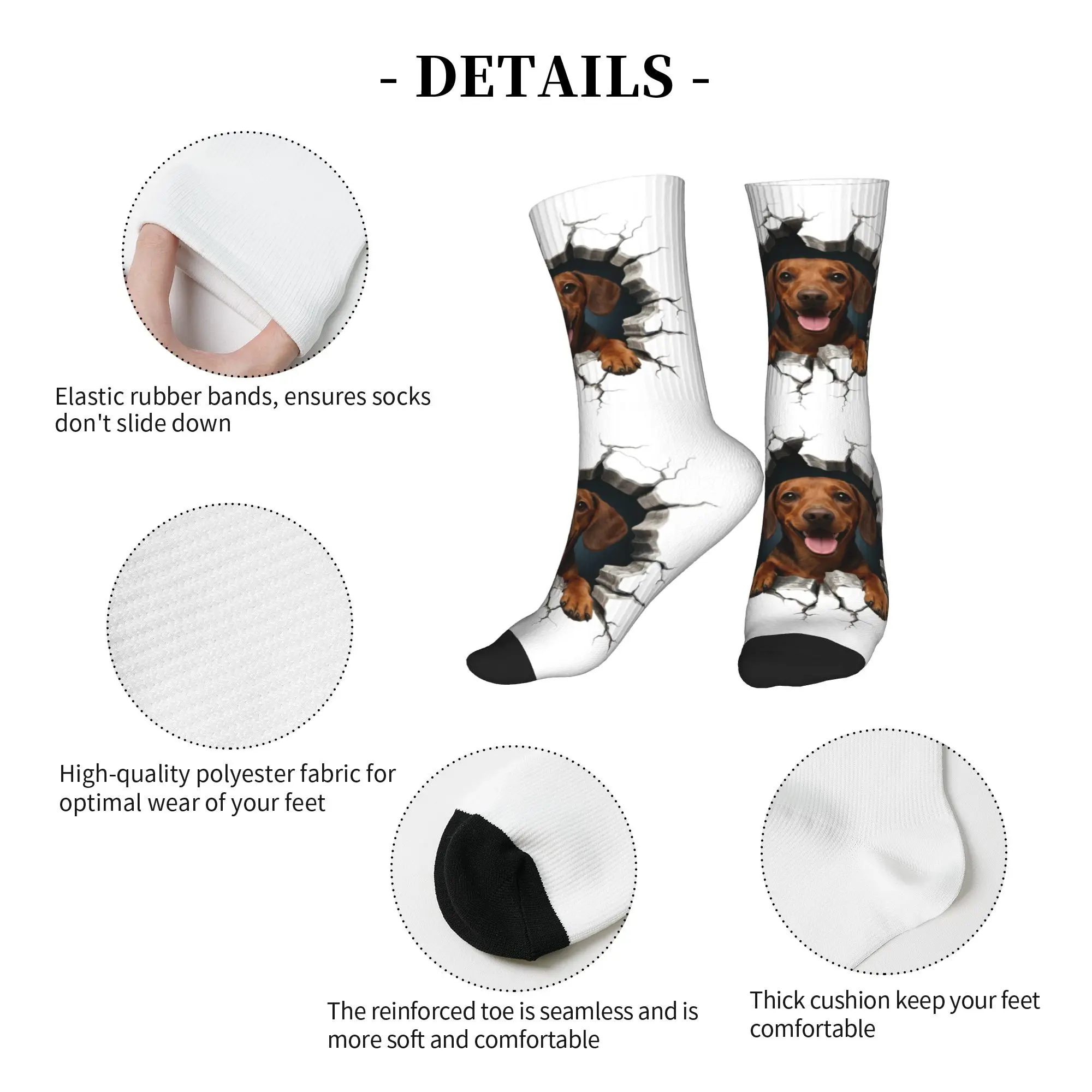 Funny Printed Breaking Through Dachshund Dog Socks for Men Women Stretchy Summer Autumn Winter  Crew Socks view 5