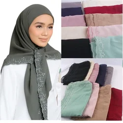 Sqaure Chiffon Sjaal Borduurwerk Sjaal 125X125Cm Tudung Bawal Chiffon Hijabs Bidang Moslim Vrouwen Abaya Voile ملابس اسلاميه