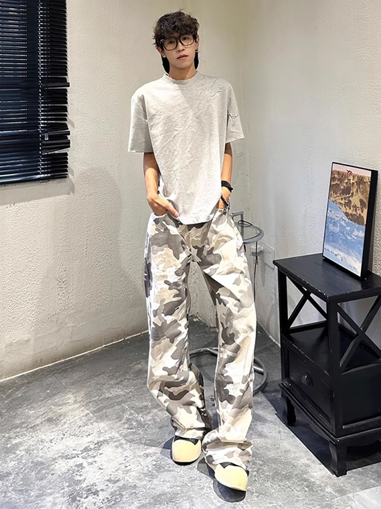 

Камуфляжные мужские джинсы Cleanfit, уличная винтажная прямая рабочая одежда, свободные расклешенные повседневные длинные брюки, осенняя одежда