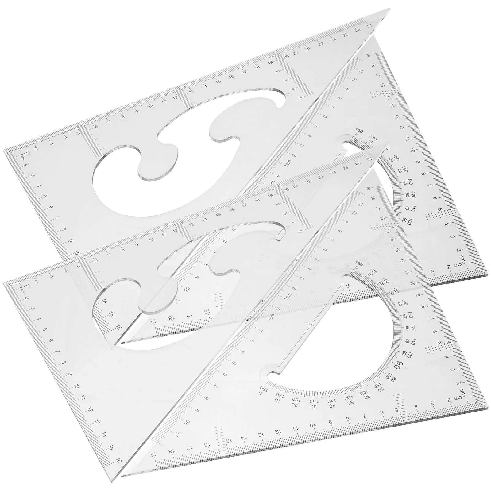 

4pcs Multi-Functional Geometry Triangle Rulers Measuring Tools Plastic Lightweight Portable Clear Scale For