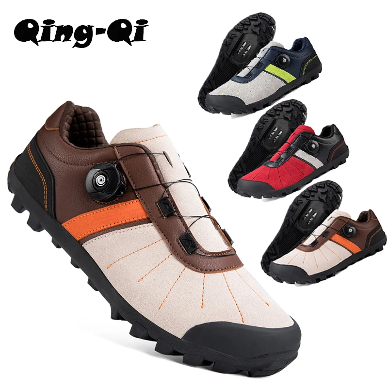 QQ-TB186 Mens MTB Shoes with SPD Cleat Breathable Cycling Shoes Non-slip Mountain Gravel Road Bike Sneakers for Mens Size39-50