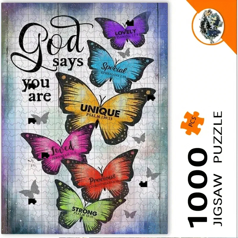

500/1000pcs Inspirational Butterfly & Bible Verse Puzzle for Adults - Christian Faith-Based Jigsaw Game with God's Love Quotes