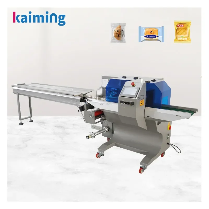Automatic Pillow Packing Machine with Conveyor Belt for Mobile Packaging of Bread Candy Fruits Vegetables Soap Masks Food