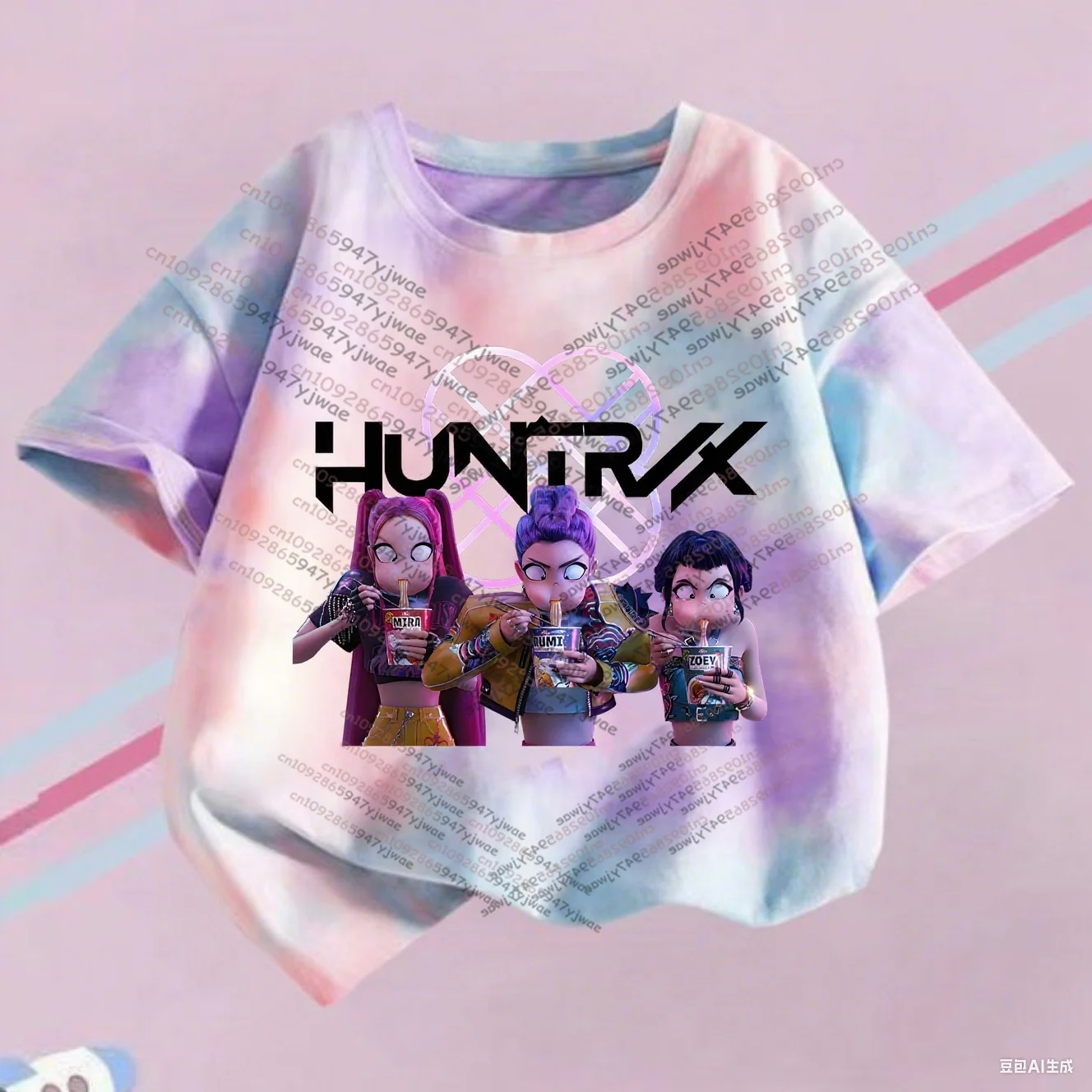 حار KPop شيطان الصيادين تي شيرت الرجال النساء الأرجواني التعادل صبغ الفتيات س طوق الملابس قصيرة الأكمام المحملة الصيف/الخريف الملابس #2