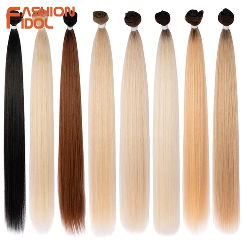 Mechones de pelo sintético FASHION IDOL, extensiones de cabello de cola de caballo de fibra de alta temperatura roja ombré Yaki de salón de 30 pulgadas