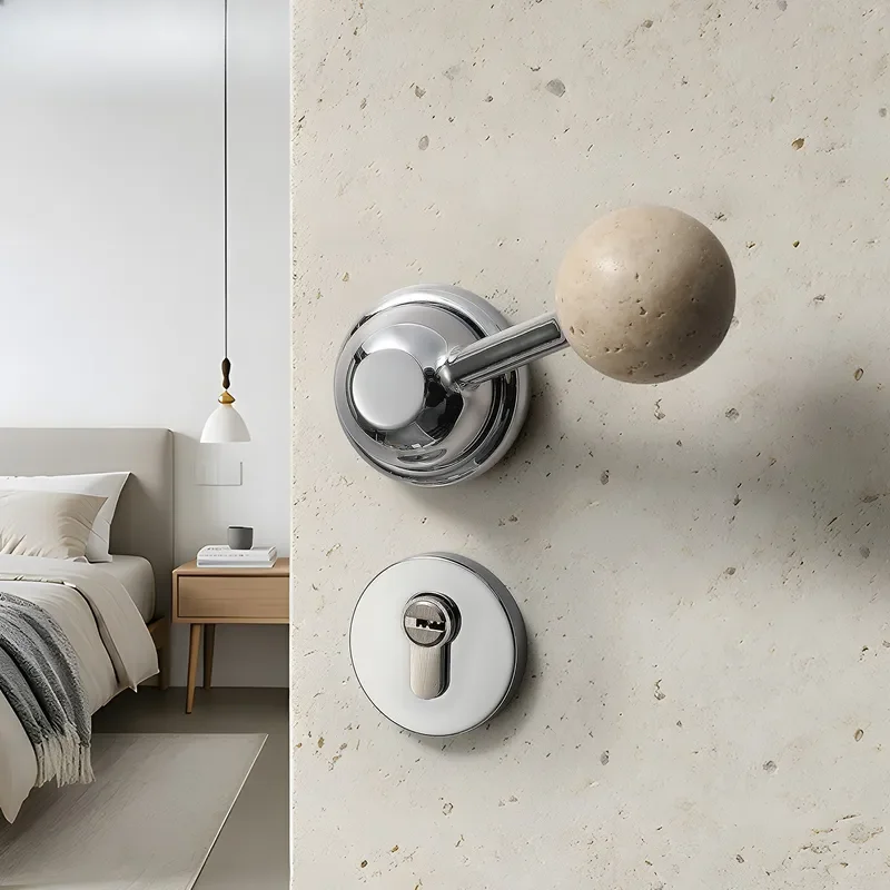 American Retro Stone Ball Door Handle Silent Magnetic Lock Split Design Simple Indoor Room Hardware for Wooden Doors Modern