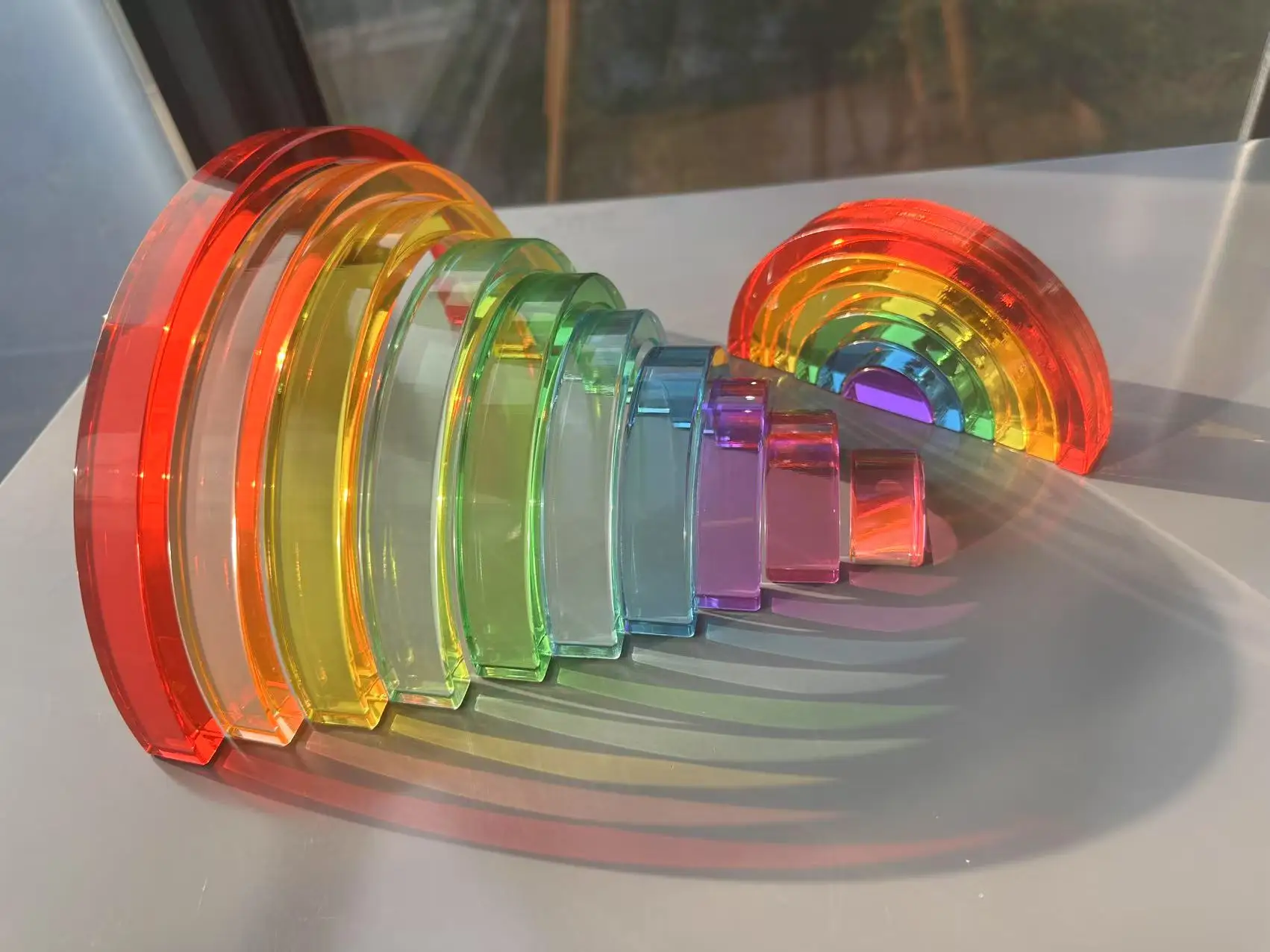 Novo design montessori brinquedos ver através do arco-íris lucite empilhamento blocos acrílico hightransparente para crianças jogo aberto