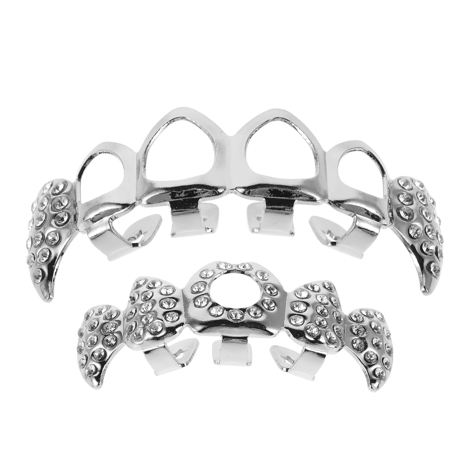 1Set Silver Hollow Vampire Fang Tooth Grill Easy Installation Hip Hop Teeth Jewelry Decoration Tooth Grill Teeth Jewellery