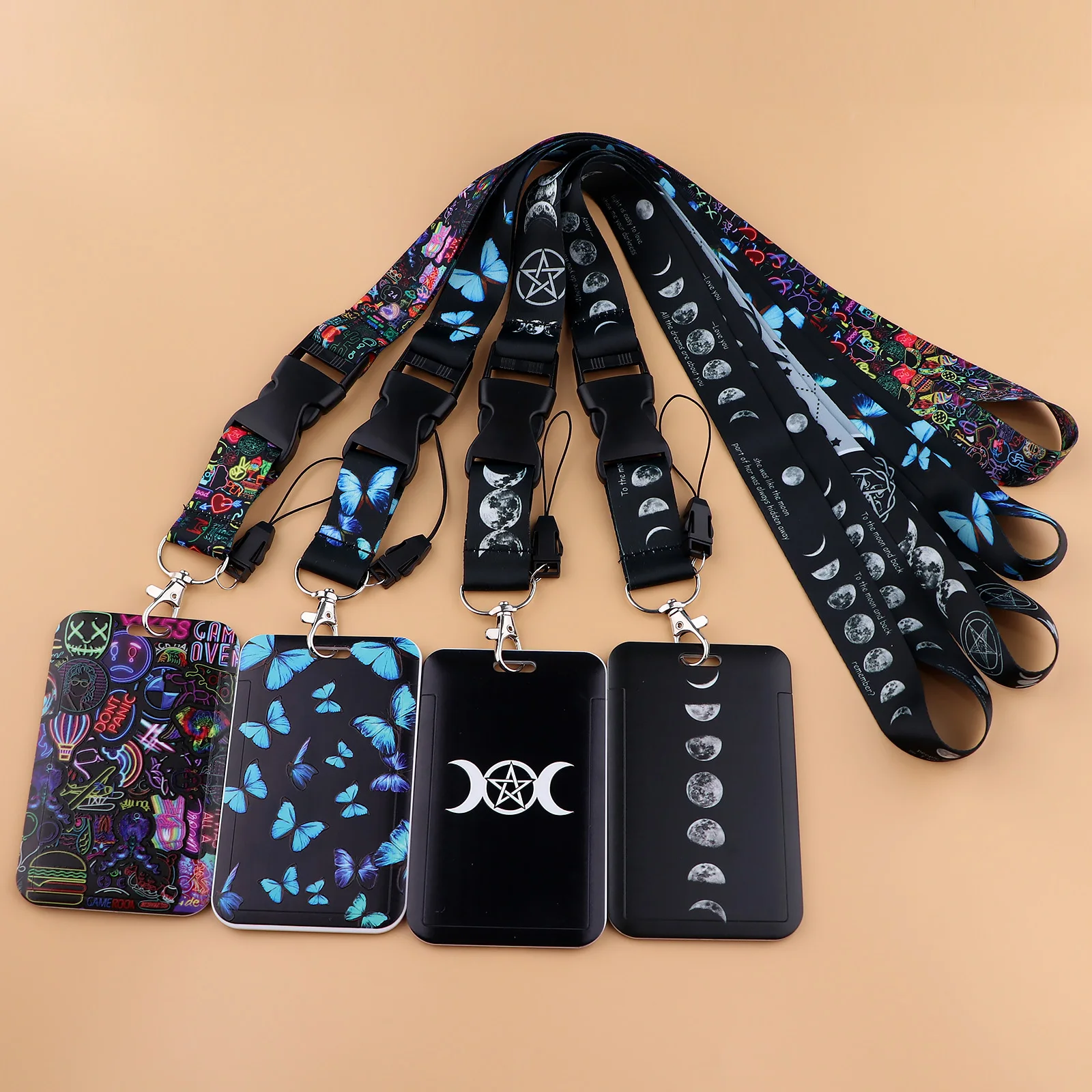 

Moon Goddess Lanyard Neon Light Neck Strap for Key ID Card Butterfly Phone Straps Badge Holder DIY Hang Rope Phone Accessories