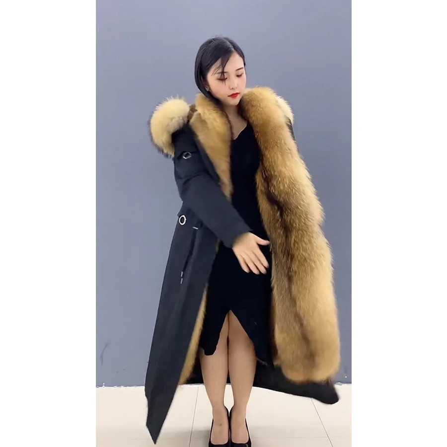 Real Fur Parkas For Women Winter Warm Muskrat Fur Liner Natural Fur Coat Long Raccoon Fur Collar Jacket