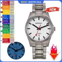 Relojes automáticos BERNY de titanio para hombre, reloj de pulsera mecánico de ferrocarril, esfera luminosa completa de zafiro, reloj impermeable de 10ATM para hombre