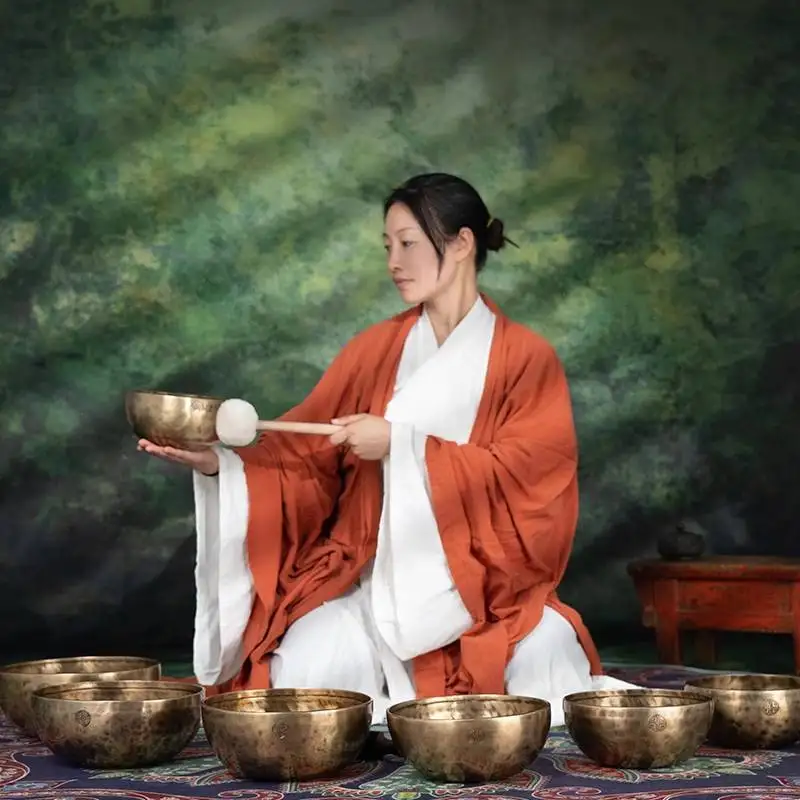 Nepal Handmade Singing Bowl 7 Chakras Full Moon Sound Bowls Brass Professional Yoga Meditation Bowl Percussion Instruments Gifts