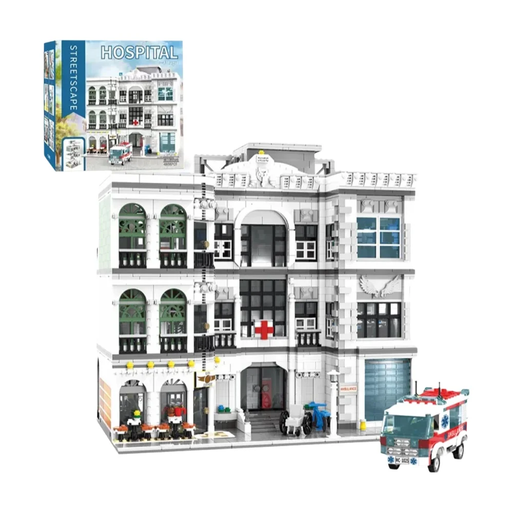 4958-teiliges Krankenhaus-Gebäude-Set mit 17 Figuren, Stadtarchitektur, Modulares Baustein-Modellbausatz, Spielzeug, Geschenk für Erwachsene