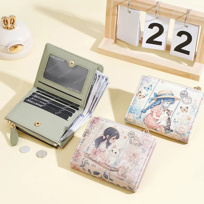 กระเป๋าสตางค์สั้นผู้หญิงอเนกประสงค์แบบใหม่, ดีไซน์ทันสมัย, ลายดอกไม้หลากหลายแบบ, กระเป๋าใส่เหรียญแบบมีซิปสำหรับผู้หญิง