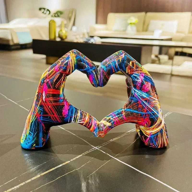 Desktop and Bookshelf,Art Decoration Colorful Love Gesture Ornament, Resin Craft for Home Living Room  Couple, Special Day Gift.