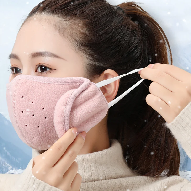 Winter Warm Plush Half Masks Unisex Cold-proof Dustproof Mask with Earmuffs Breathable Soft Warmer Mask Riding Ear Muff