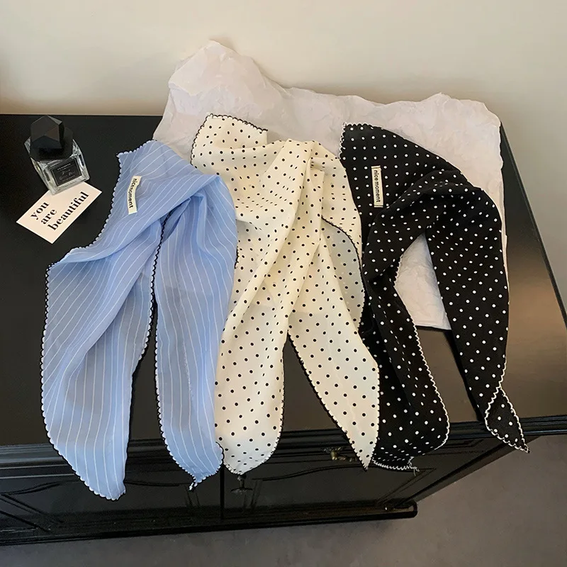 

Women Polka Dot Triangle Head Scarf Also As Neck Scarf Premium Lightweight Breathable Soft Versatile All Match Decorative Wrap