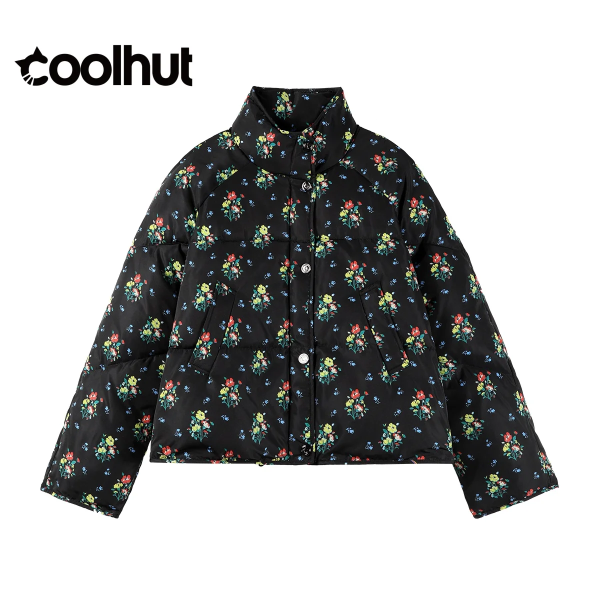 

COOLHUT женская новая короткая куртка-пуховик с принтом, зимнее пальто, модная свободная стеганая подкладка для миниатюрной модной повседневной верхней одежды