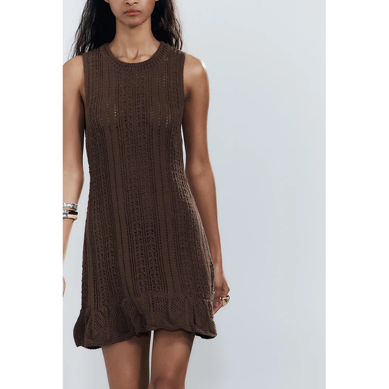 Verão novo feminino hepburn sle malha dr sinvel redondo ne em camadas decoração esteira casual saia de comprimento médio