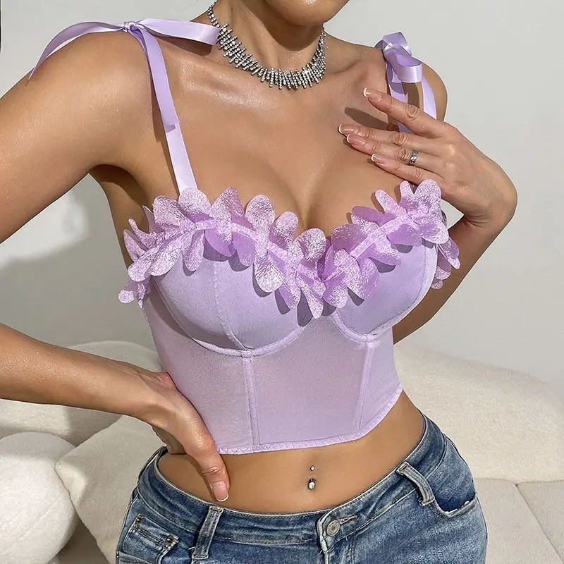 

Sexy Floral Cross-Border Women's Top Super ort Fibone Brtte Trendy Bal Trend 2025 Spring Season 9%-95% Cosition