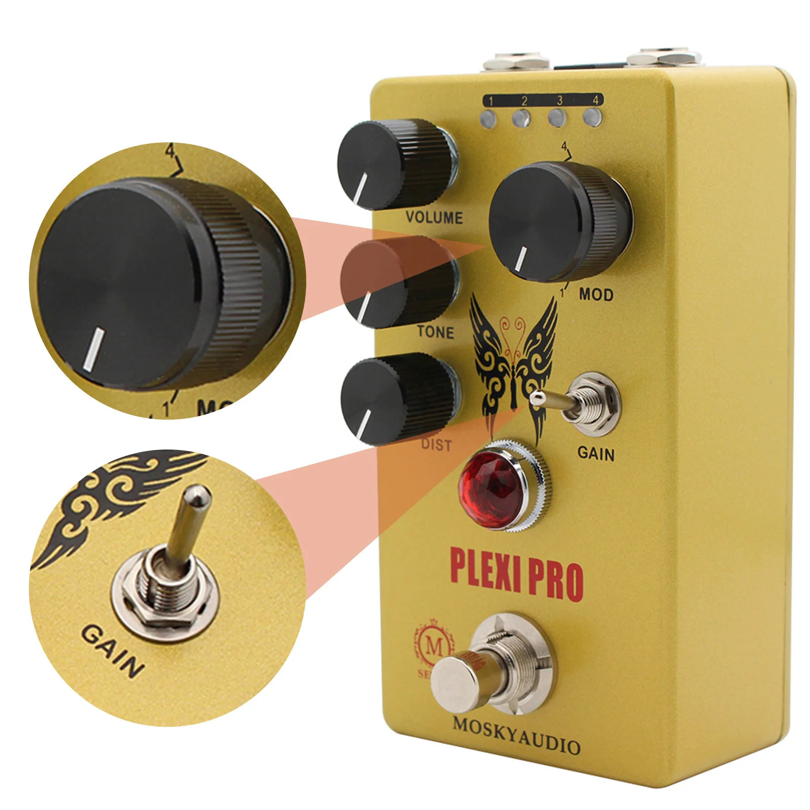 

MOSKY AUDIO PLEXI PRO Guitar Effect Pedal Distortion with VOLUME TONE 4 Models Knob True Bypass Metal for Music Lovers