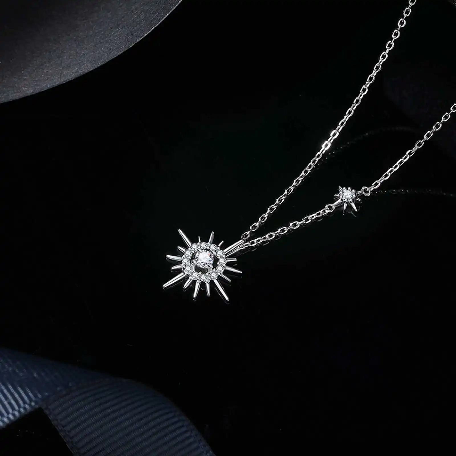 Platinum PT950 moissanite necklace female Korean tassel star moon hexagrams lockbone chain female