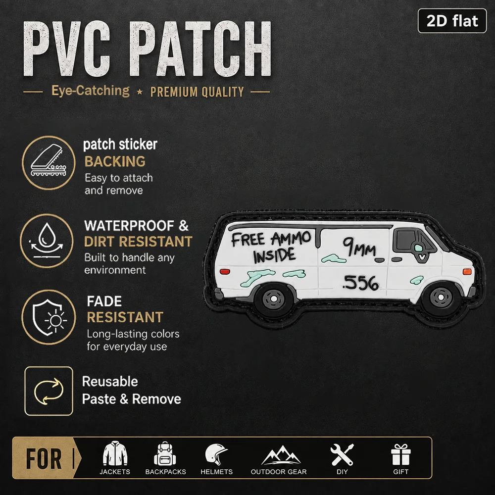 1Pc/2Pcs/3Pcs Optional White Van-Shaped Pvc Arm Badge Glow-In-The-Dark Patch Badge Decal Clothing Bag Hat Decoration Patch with Fleece Backing