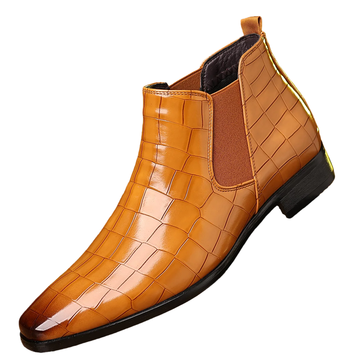 Men's Business Casual Leather Shoes Fashionable Plaid Texture All-Match High-Top Anti-Slip Wear-Resistant PU Rubber