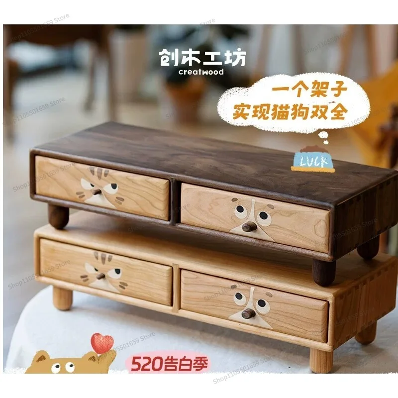 For Cat and Dog Double Full Monitor Heightening Rack/solid Wood Porch Storage Box Computer Holder Desk Keyboard Finishing Rack