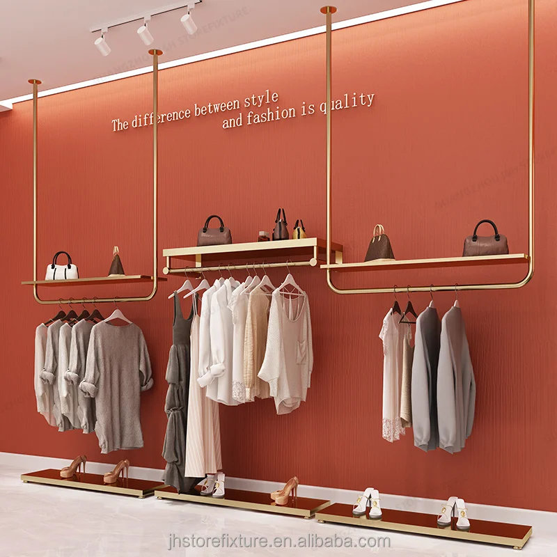 맞춤형 고급 부티크 골드 아동복 유아복 여성 의류 매장 진열대 옷걸이 벽걸이