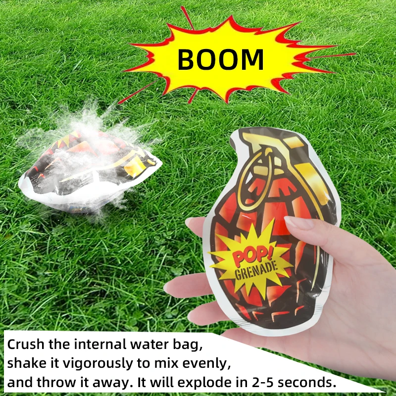 Simulated self explosion, simulated prank decompression, explosive package to scare small toys