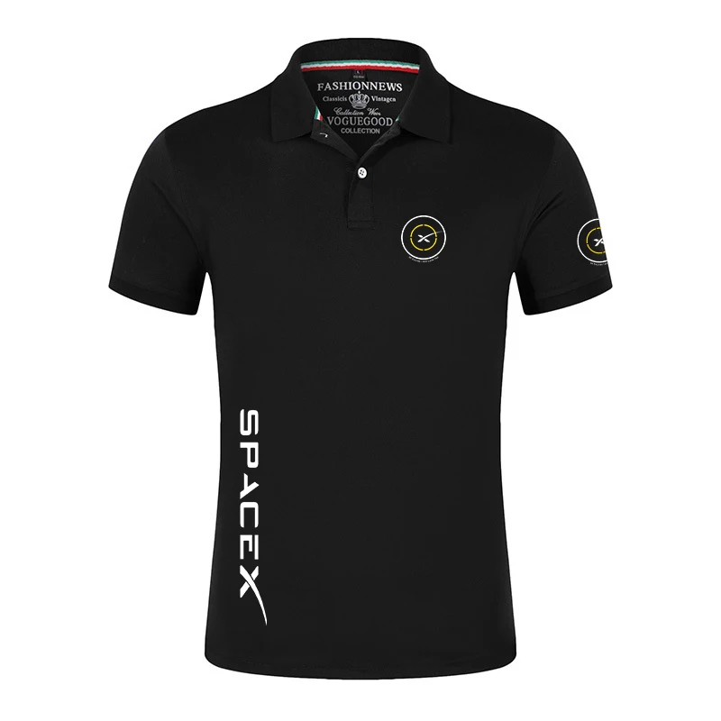 2025 Summer SpaceX Space X Logo Print Popular Handsome Comfortable Short Sleeve Men's Trendy Solid Color Lapel Collar Polo Shirt