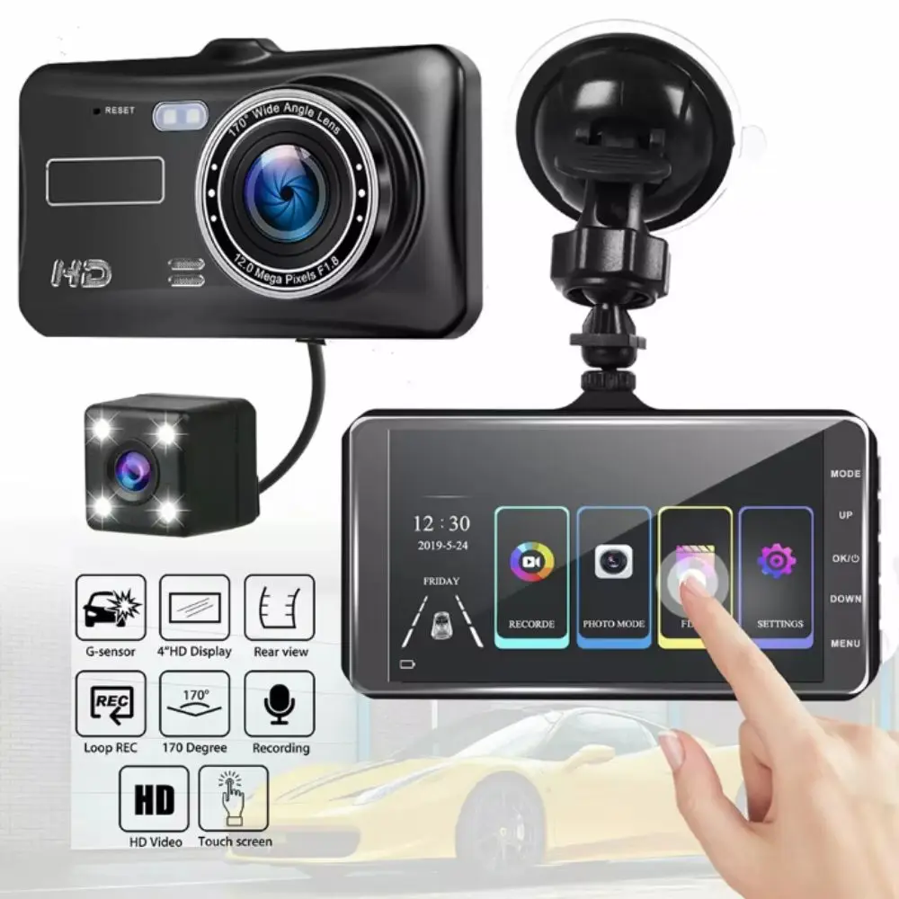 Optional Touch Screen Car DVR Dual Lens FULL HD 1080P Dash Cam Night Vision Front And Rear Camera Black Box Vehicle
