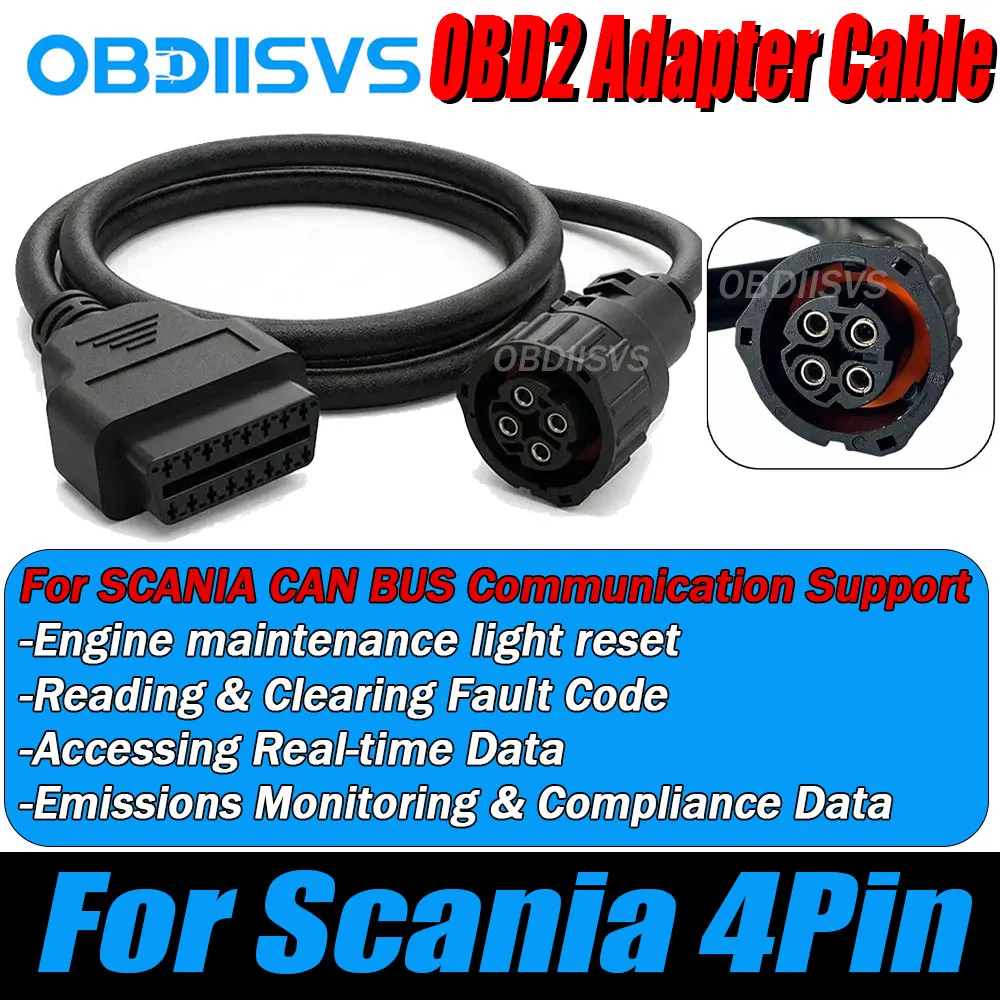 OBD2 Diagnostic Cable For Scania 4Pin to OBD2 16Pin Industrial/Marine Engine Diagnostic Cable 4Pin for Scania Engine Connector