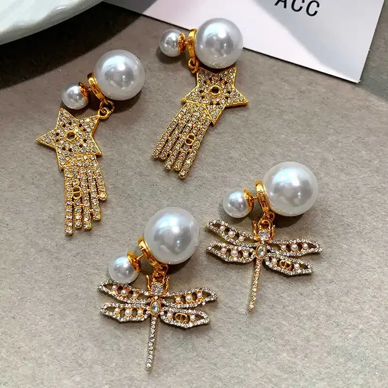 

Star Dragonfly Earrings Women's Sterling Silver Glittering Diamond Pearl Niche Design Light Luxury