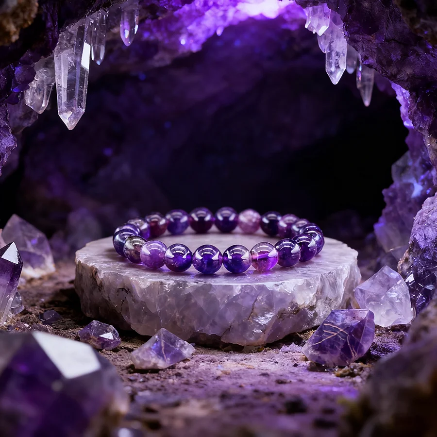Natural Amethyst Quartz Crystal Bead Bracelet for Women Body-Purifying Genuine Crystal Fatigue Pressure Yoga Meditation Jewelry