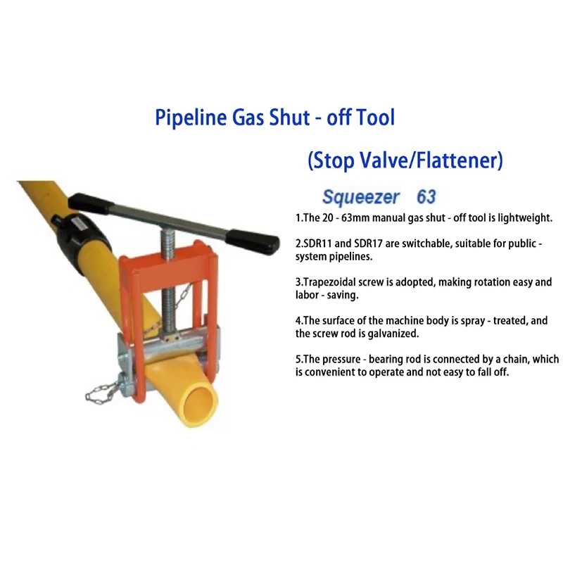 20-63 Pipe Squeezer Pe Gas Stop Clamp Hydraulic Water Pipe Water Stop Clamp Gas Stop Clamp Stopper Clamps Flattener Pipe Tool