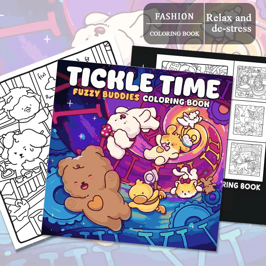 Juego de libros para colorear para adultos, adorables aventuras para mascotas, colorear fácil y relajante para padres, unido para niños en casa