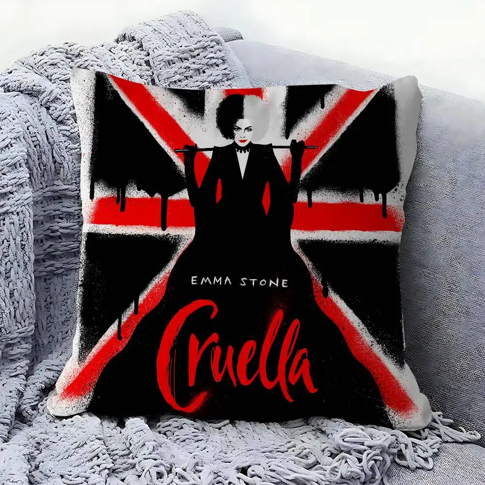 C-CRUELLA EMMA حجر الفيلم الكلاسيكي وسادة تغطي الكرتون أريكة ديكور المنزل الطباعة على الوجهين قصيرة أفخم غطاء الوسادة