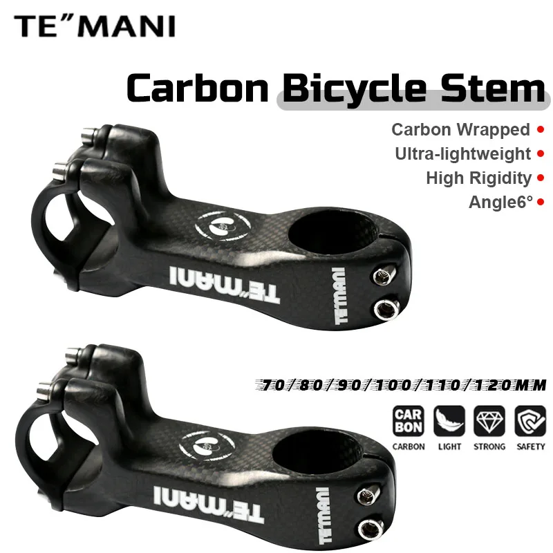 TEMANI Full Carbon Bike Stem Universal 28.6mm Steerer Tube Diameter Ultralight MTB Road Handlebar Cycling Replacement