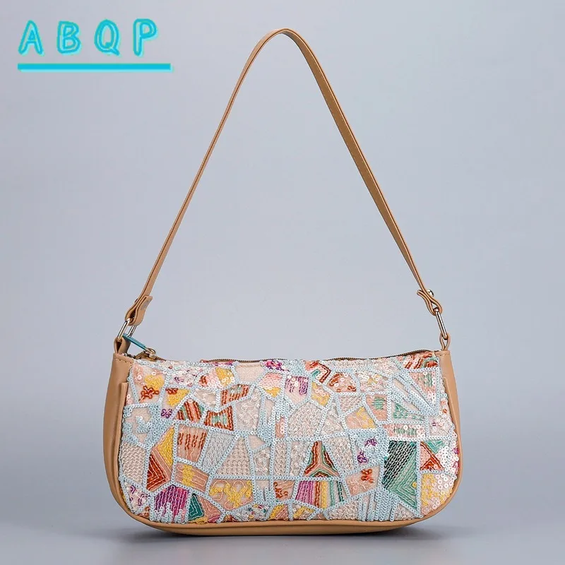 

Весенне-летняя женская сумка на плечо с блестками и вышитыми цветами, новая сумка-тоут с цветочной вышивкой под мышками, мини-портативная уличная сумка