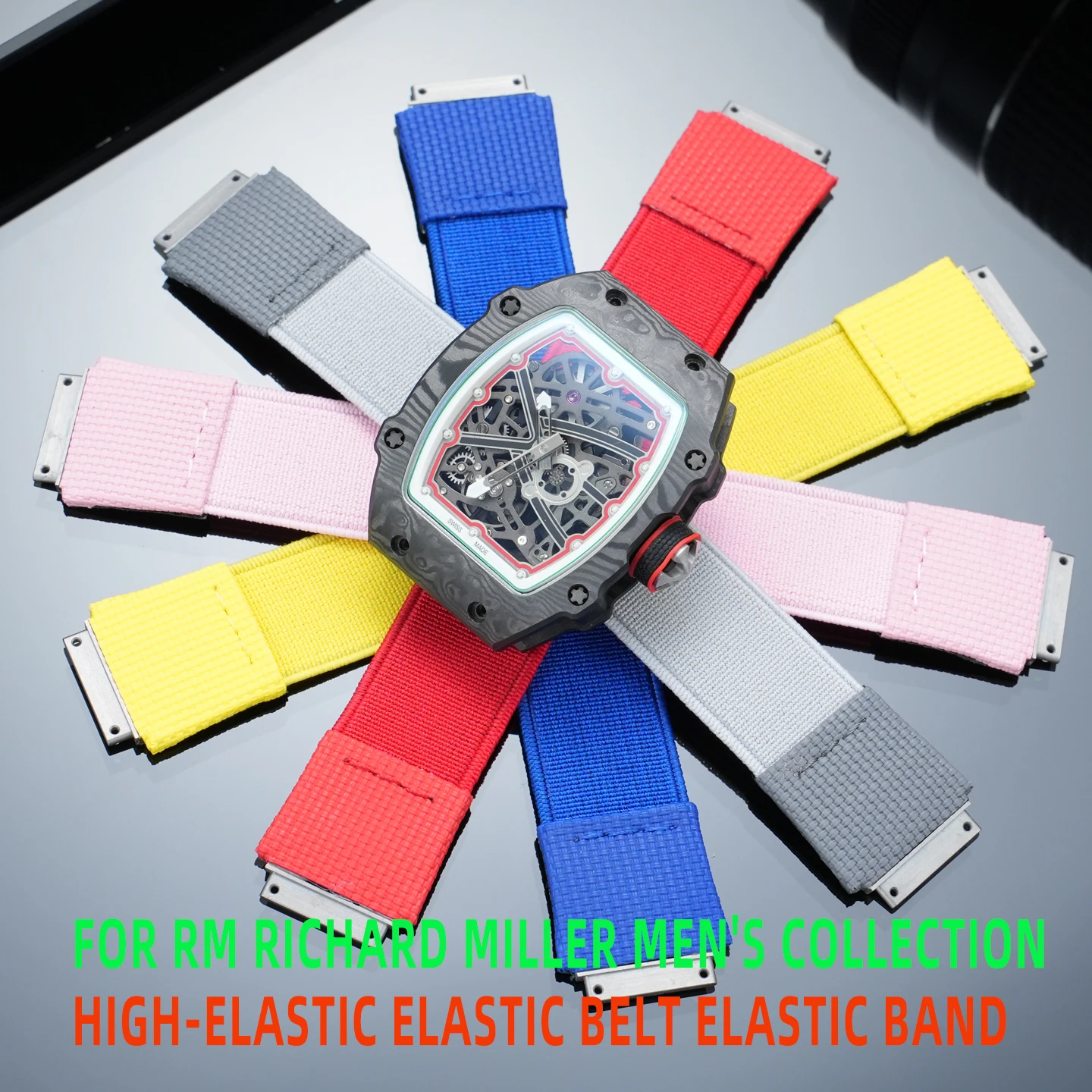Custom/Elastic/Nylon/FKM/Watch/Strap/for/Richard/Miller/RM67/RM67-01/RM67-02,/DIY/Loop/Watch/Band/with/Metal/Screw/Connector