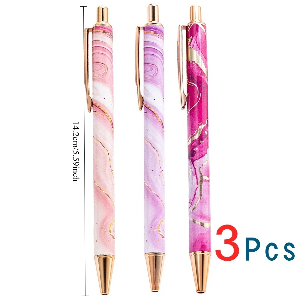 2 Stück/3 Stück Metall-Marmorkorn-Kugelschreiber-Set, einziehbarer Stylus-Stift, 1,0 mm schwarze Tinte, Schul- und Bürobedarf – Detail 4