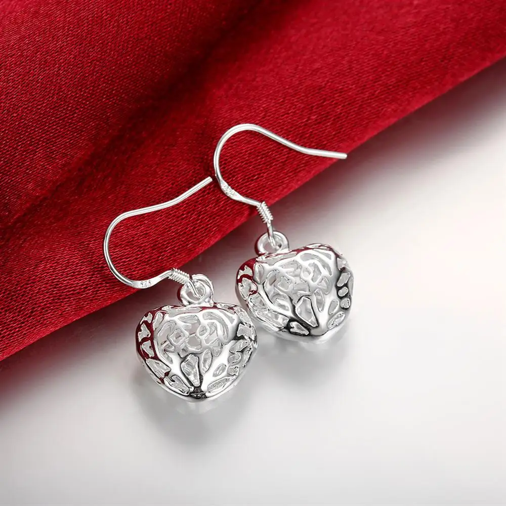 Exquisite High Quality party wedding Jewelry 925 Sterling Silver Hollow Heart Earring for Woman Fashion Holiday gifts