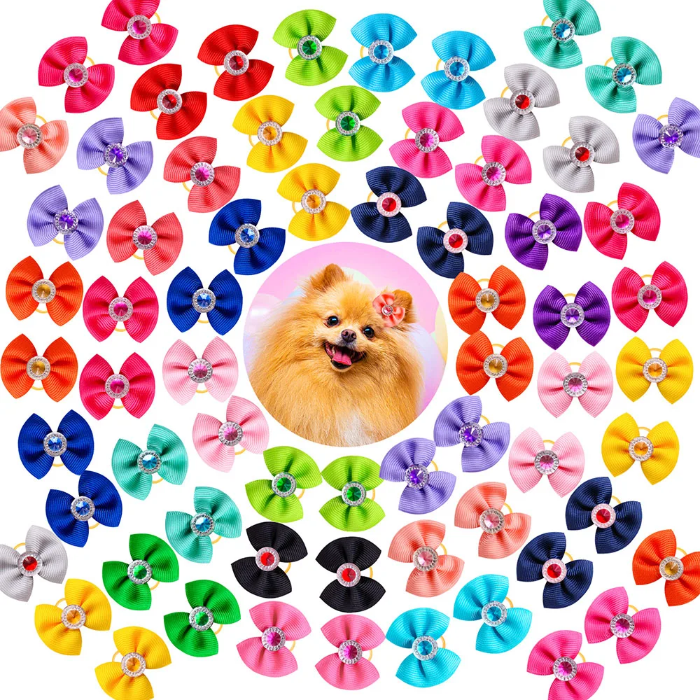 20pcs Dog Grooming Hair Bows Dog Bows Mix Colours Small Dog Accessories Solid Dog Hair Rubber Bands Pet Headwear Pet Supplier