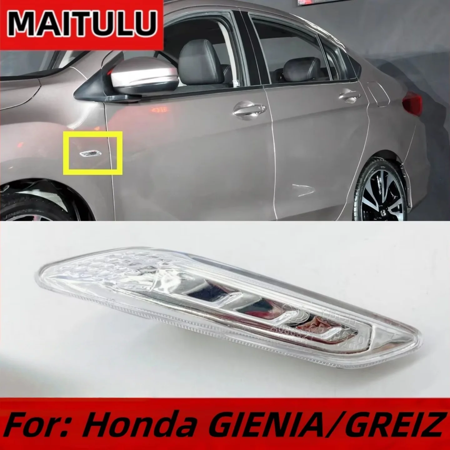 1pcs Car Side Marker Lights Auto Turn Signal Lamp Warning Lights Compatible for For Honda GIENIA GREIZ 2016-2019 34300-TJA-H01