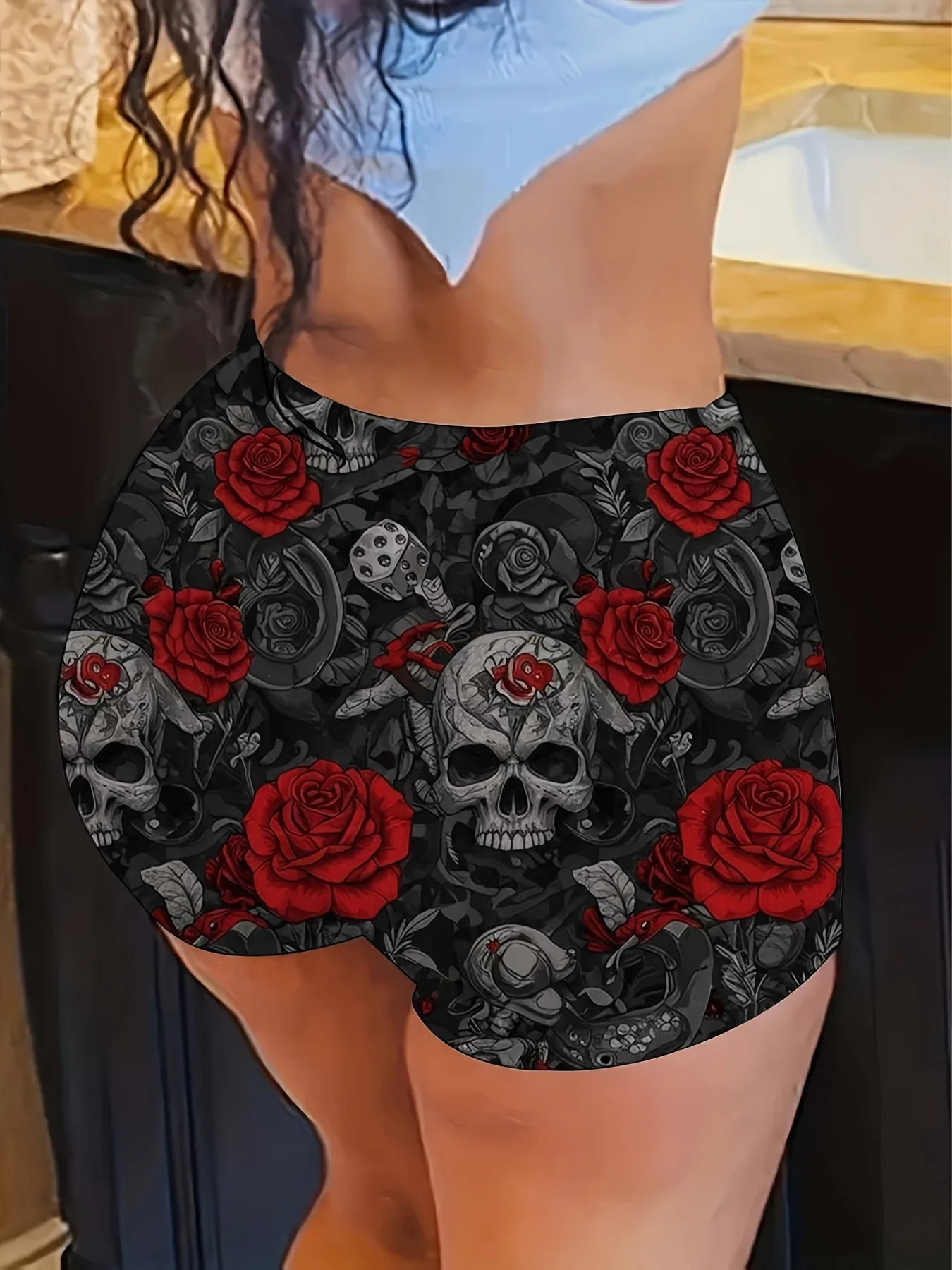 

Женские эластичные леггинсы в готическом стиле на день Святого Валентина, похожая в сборе с принтом черепа и красных роз, острый готический панк-стиль, повседневная стирка, которую можно стирать в машине