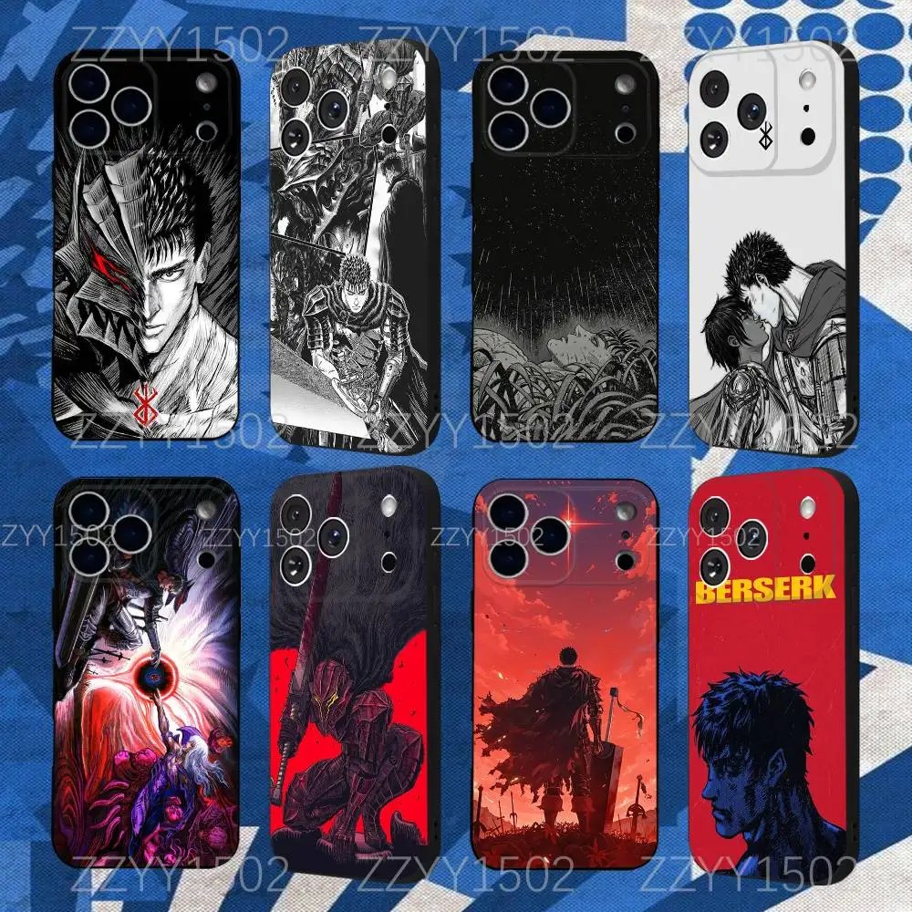 

B-Berserk Guts Blood Anime Phone Case For iPhone 17,16,15,14,13,12,Pro,Max,Plus,E,SE4,Air,Mini Black Funda Shell