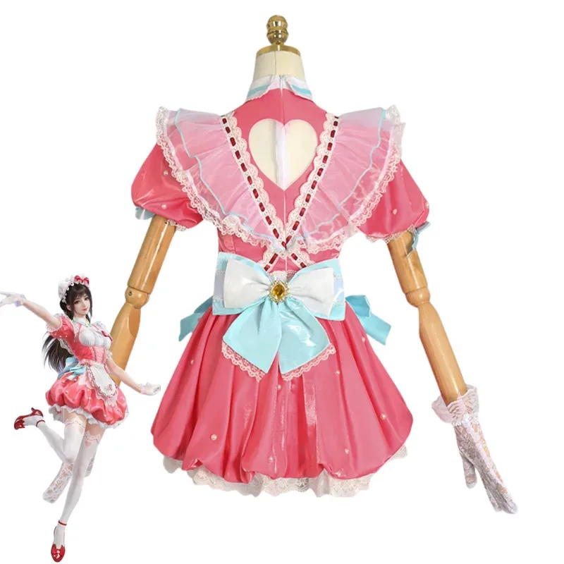 CyGame Naraka: Bladepoint Kurimi Hutao Косплей Костюм Платье Горничной Комплект для Девочек Kawaii Платье Лолиты Парик Женский Милый Хэллоуин Костюм